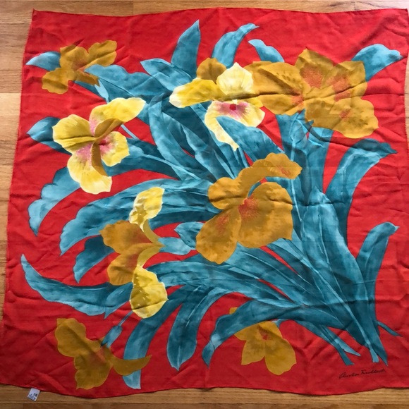 VTG Christian Fischbacher Signature Silk Scarf Stunning Iris Floral Pattern - Picture 11 of 15